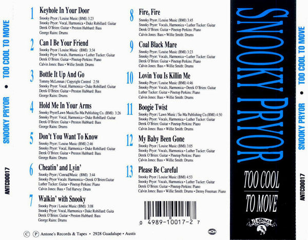 Snooky Pryor : Too Cool To Move (CD, Album)