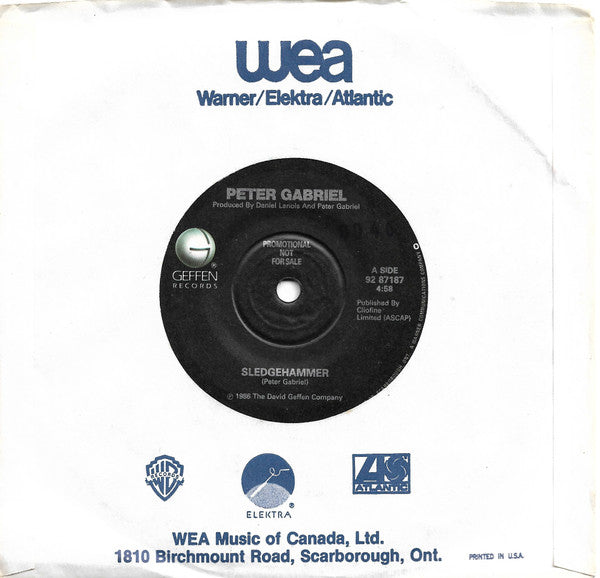 Peter Gabriel : Sledgehammer (7", Single, Promo)