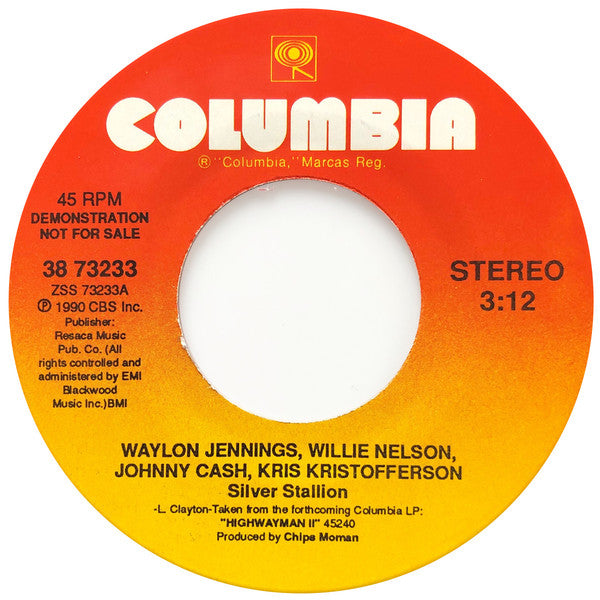 Waylon Jennings, Willie Nelson, Johnny Cash, Kris Kristofferson : Silver Stallion (7", Single, Promo)