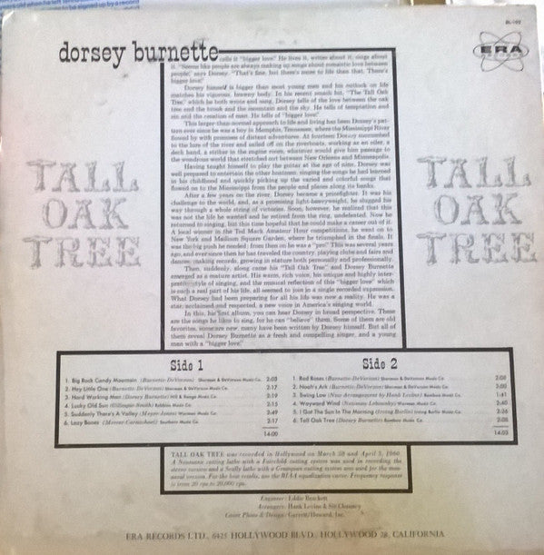 Dorsey Burnette : Dorsey Burnette's Tall Oak Tree (LP, Album, Mono, Ind)