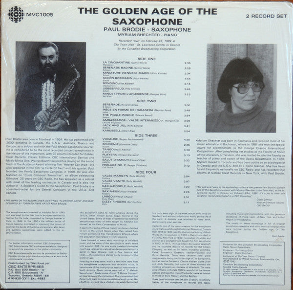 Paul Brodie, Myriam Shechter : The Golden Age Of The Saxophone (1915 to 1930) (2xLP)