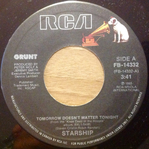Starship (2) : Tomorrow Doesn't Matter Tonight (7", Single)