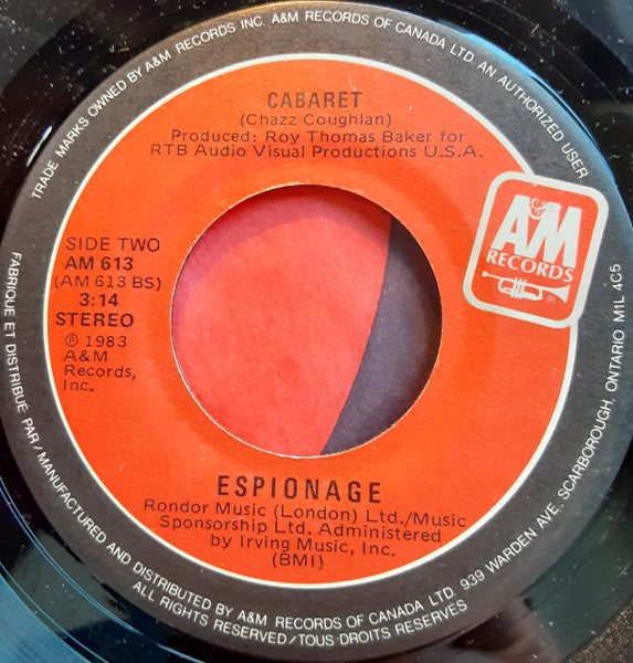 Espionage (4) : The Sound Of Breaking Hearts (7", Single)