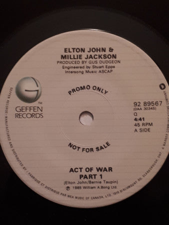 Elton John / Millie Jackson : Act Of War (7", Single, Promo)