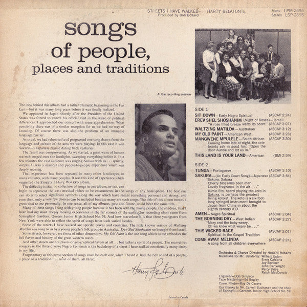 Harry Belafonte : Streets I Have Walked (LP, Album, Mono)