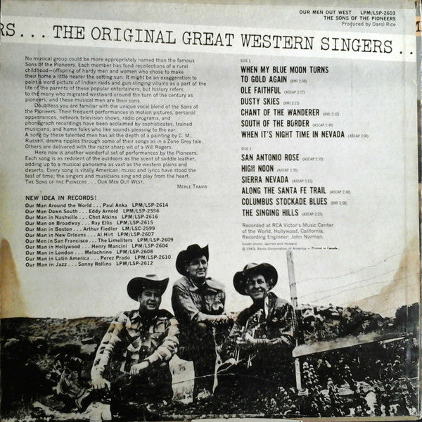 Sons Of The Pioneers* : Our Men Out West (LP, Album, Mono)