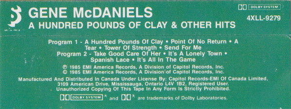 Eugene McDaniels : A Hundred Pounds Of Clay & Other Hits (Cass, Comp)
