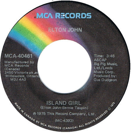 Elton John : Island Girl (7", Single)