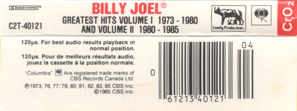 Billy Joel : Greatest Hits: Volume I & Volume II (Cass, Comp, CrO)