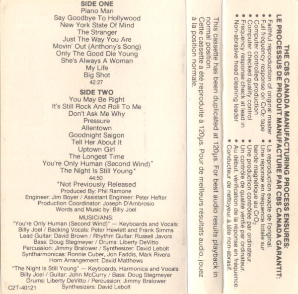 Billy Joel : Greatest Hits: Volume I & Volume II (Cass, Comp, CrO)