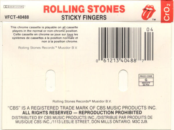 The Rolling Stones : Sticky Fingers (Cass, Album, RE, CrO)