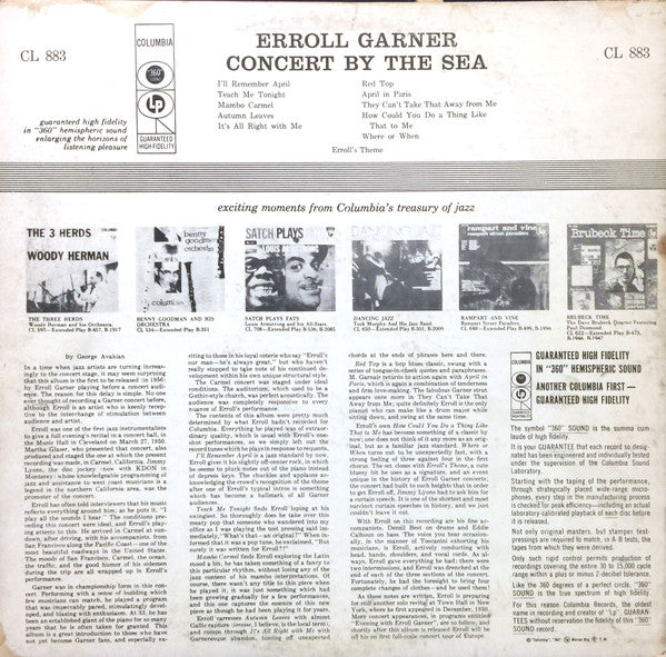 Erroll Garner : Concert By The Sea (LP, Album, Mono)