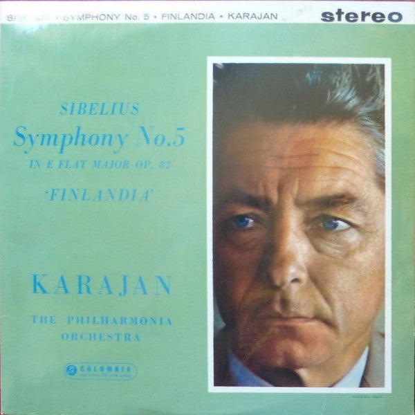Jean Sibelius - Herbert von Karajan, Philharmonia Orchestra : Symphony No. 5 In E Flat Major Op. 82 / Finlandia (LP)