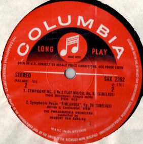 Jean Sibelius - Herbert von Karajan, Philharmonia Orchestra : Symphony No. 5 In E Flat Major Op. 82 / Finlandia (LP)