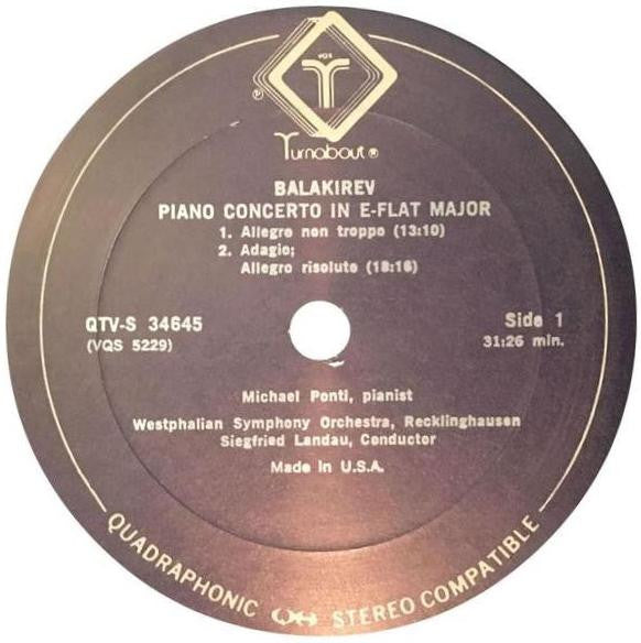 Mily Balakirev, Sergei Lyapunov, Michael Ponti : Piano Concerto In E-Flat / Rhapsody On Themes From The Ukraine For Piano & Orchestra (LP, Album, Quad)
