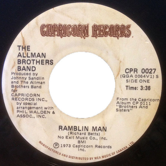 The Allman Brothers Band : Ramblin Man (7", Single)