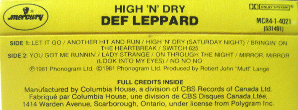 Def Leppard : High 'N' Dry (Cass, Album, Club, Bla)