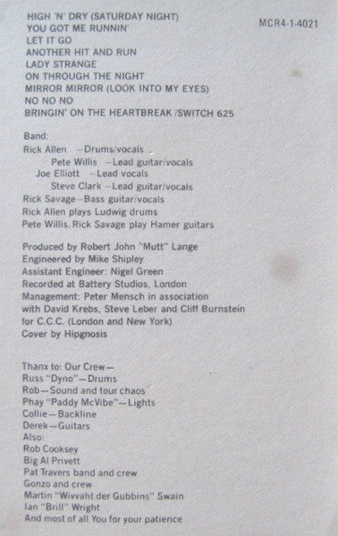 Def Leppard : High 'N' Dry (Cass, Album, Club, Bla)