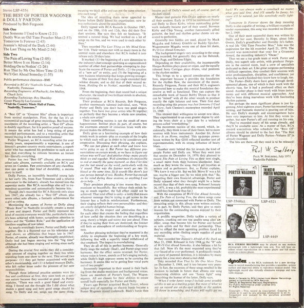 Porter Wagoner And Dolly Parton : The Best Of Porter Wagoner & Dolly Parton (LP, Album, Comp)