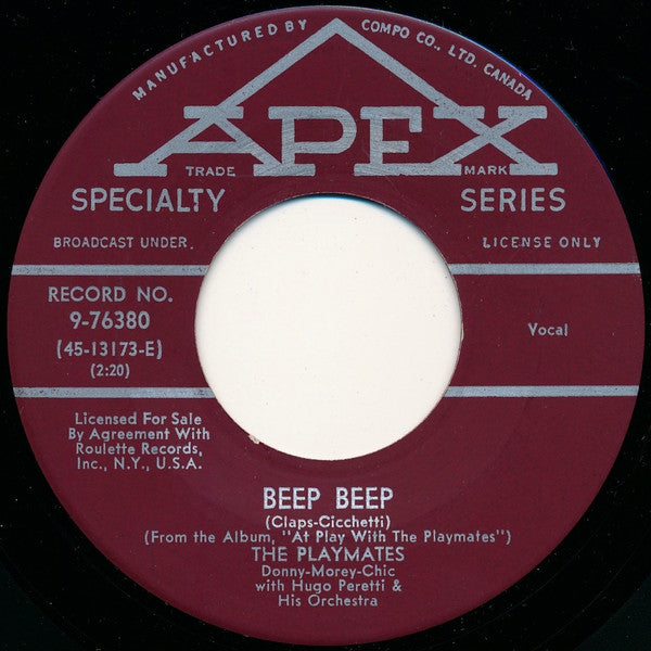 The Playmates Donny-Morey-Chic* With Hugo Peretti & His Orchestra* : Beep Beep / Your Love (7", Single)