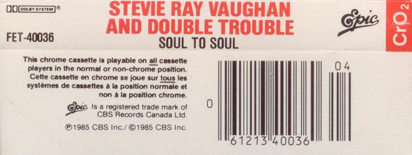 Stevie Ray Vaughan And Double Trouble* : Soul To Soul (Cass, Album, CrO)