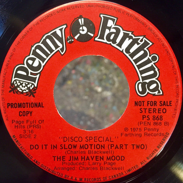 Jim Haven And Friend : Do It In Slow Motion (7", Promo)