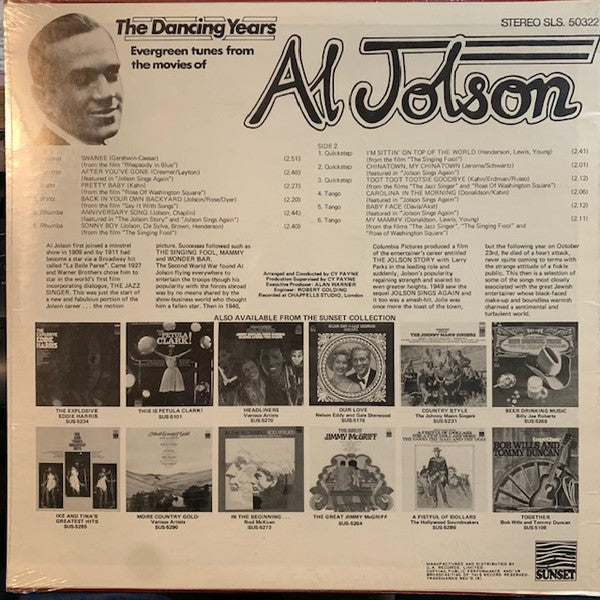 The Sunset Dance Orchestra : The Dancing Years -  Evergreen Tunes From The Movies Of Al Jolson (LP)