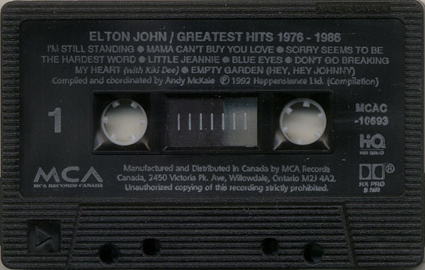 Elton John : Greatest Hits 1976-1986 (Cass, Comp, Dol)