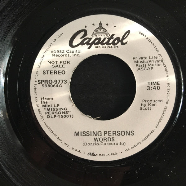 Missing Persons : Words (7", Promo)