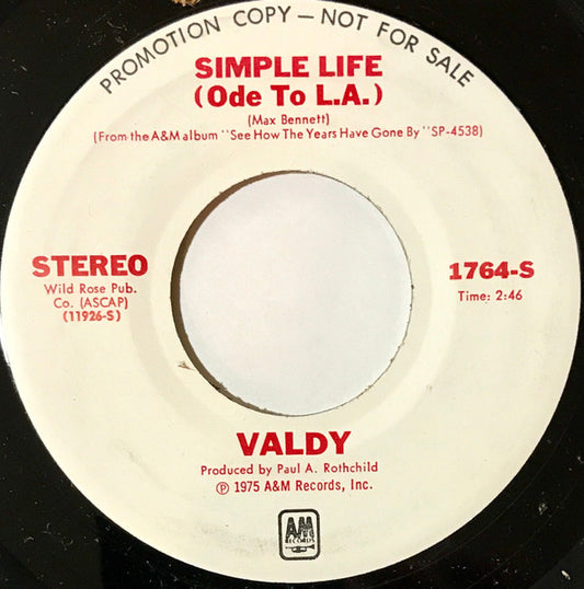 Valdy : Simple Life (Ode To L.A.) / Landscapes (7", Promo)
