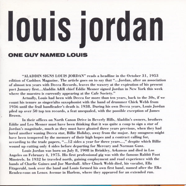 Louis Jordan : One Guy Named Louis: The Complete Aladdin Sessions (CD, Comp, RE)