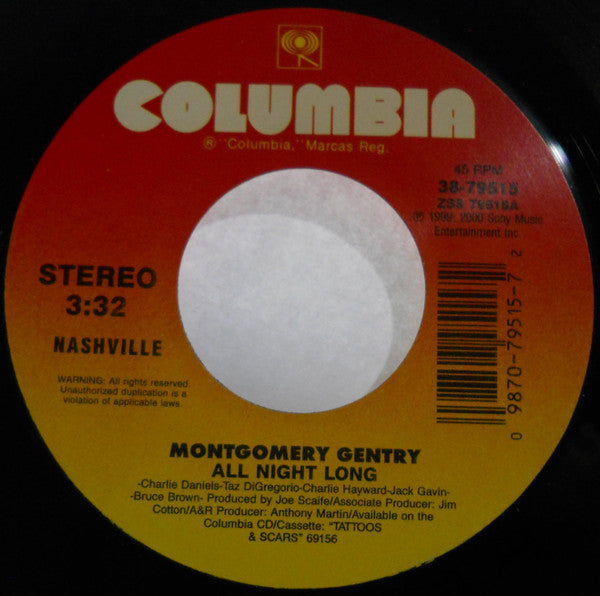 Montgomery Gentry : All Night Long (7", Single)
