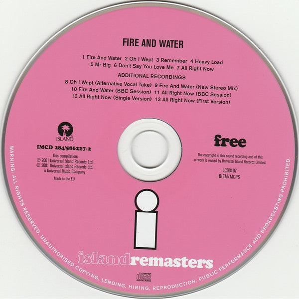 Free : Fire And Water (CD, Album, RE, RM)