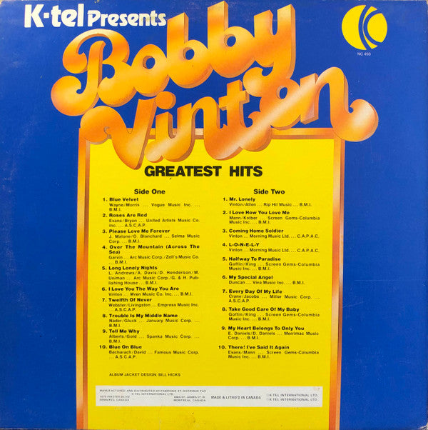 Bobby Vinton : K-Tel Presents Bobby Vinton's 20 Greatest Hits (LP, Comp)