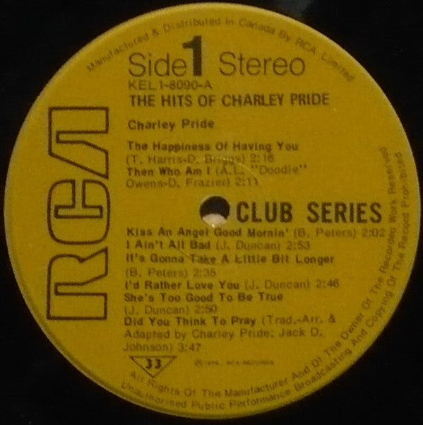 Charley Pride : The Hits Of Charley Pride (LP, Comp)
