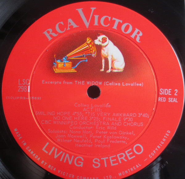 Calixa Lavallée, CBC Winnipeg Chorus And Orchestra : Excerpts From The Widow (La Veuve) (LP)