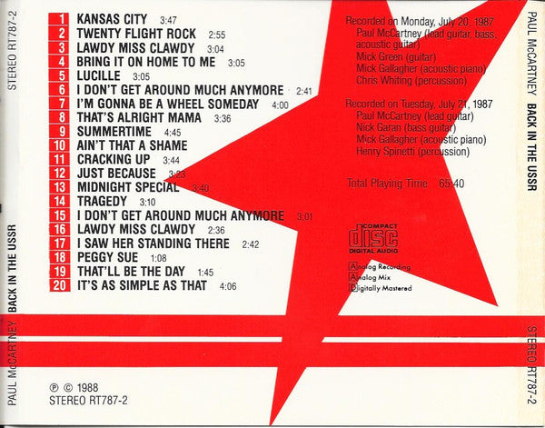 Paul McCartney : Back In The USSR (CD, Album, Unofficial)