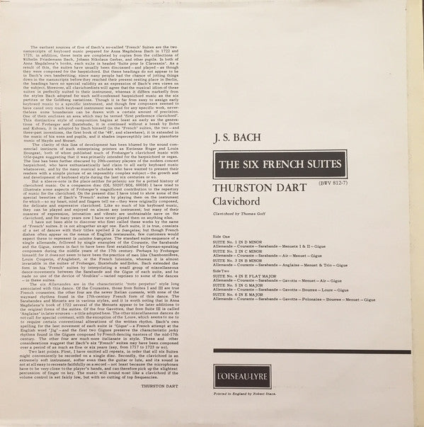 Johann Sebastian Bach ; Thurston Dart : French Suites BWV 812-7 (LP, Album, RE)