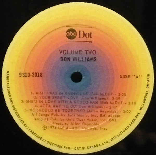 Don Williams (2) : Volume Two (LP, Album, RE)