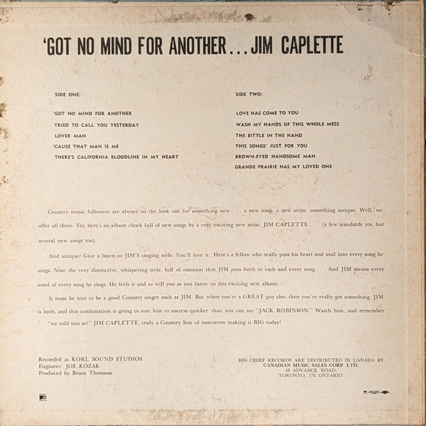 Jim Caplette : 'Got No Mind For Another (LP, Album)