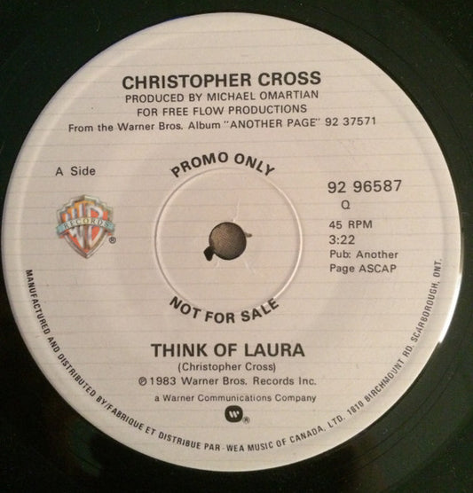 Christopher Cross : Think Of Laura (7", Single, Promo)