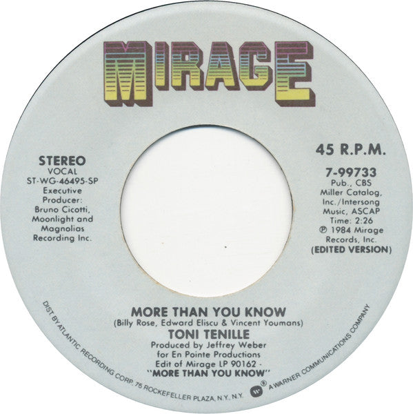 Toni Tenille* : More Than You Know (7", Single)
