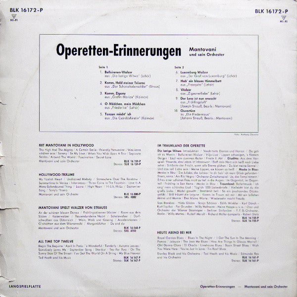 Mantovani And His Orchestra : Operetten-Erinnerungen (LP, Album, Mono)