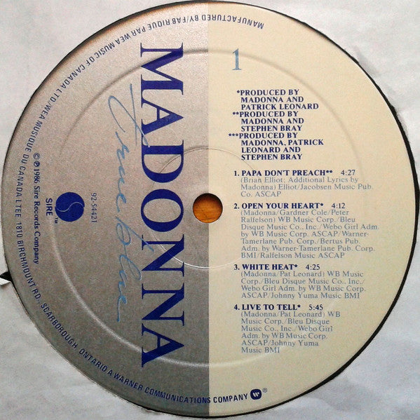 Madonna : True Blue (LP, Album, Cin)