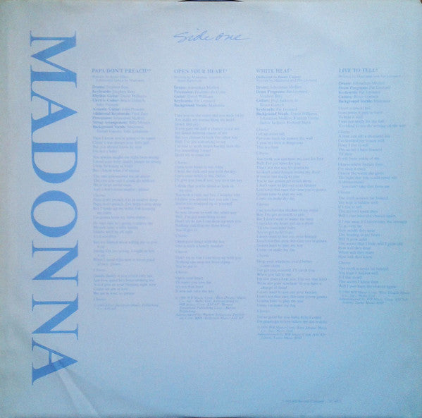 Madonna : True Blue (LP, Album, Cin)