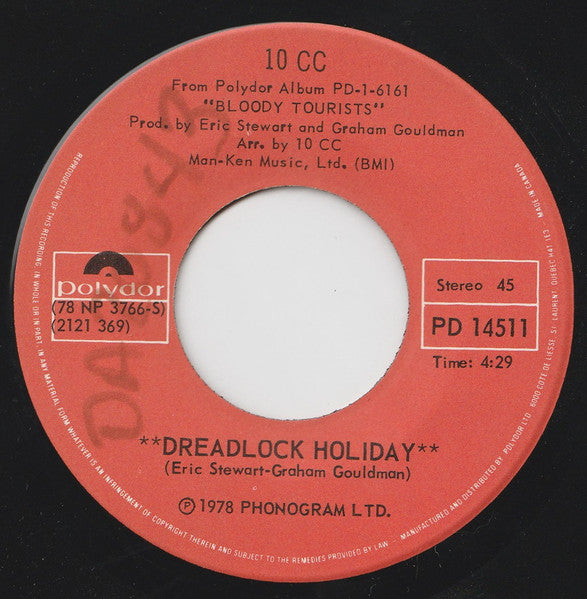 10cc : Dreadlock Holiday (7", Single)
