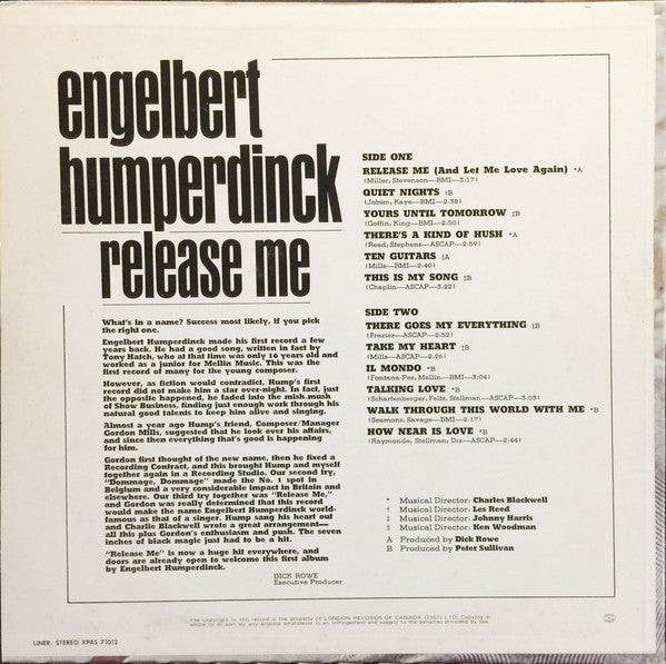 Engelbert Humperdinck : Release Me (LP, Album, RE)