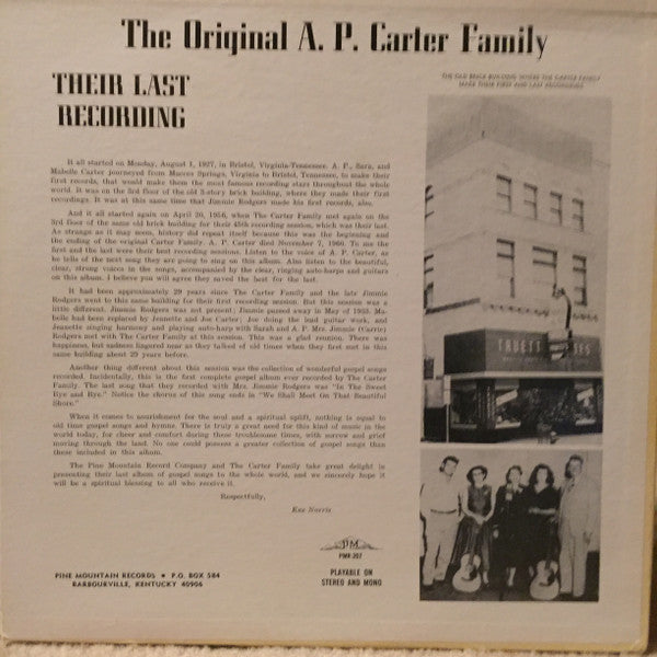 The Carter Family : Their Last Recording (LP, Album, Mono)
