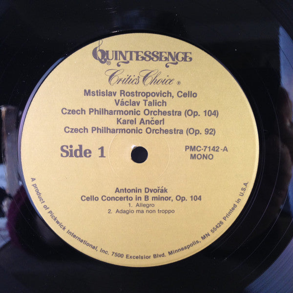 Mstislav Rostropovich • Václav Talich • Karel Ančerl • The Czech Philharmonic Orchestra, Antonín Dvořák : Cello Concerto / Carnival Overture (LP, Comp)