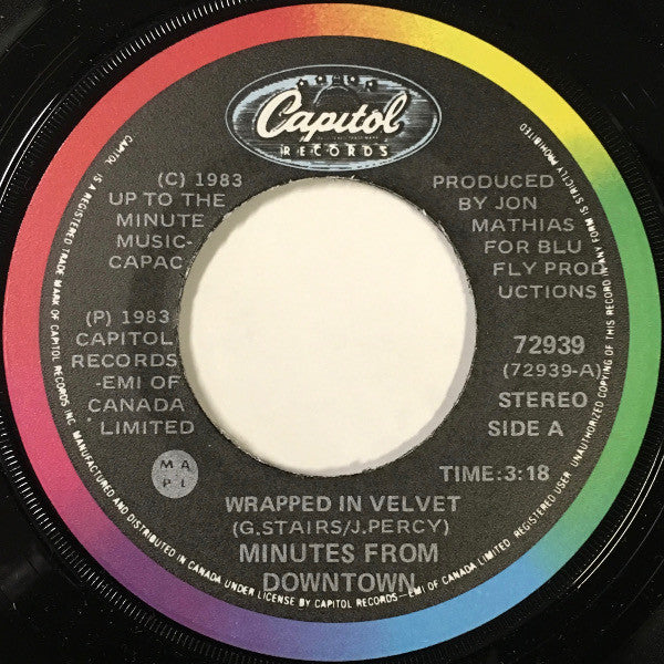 Minutes From Downtown : Wrapped In Velvet / I Wish I Had Stayed (7", Single)